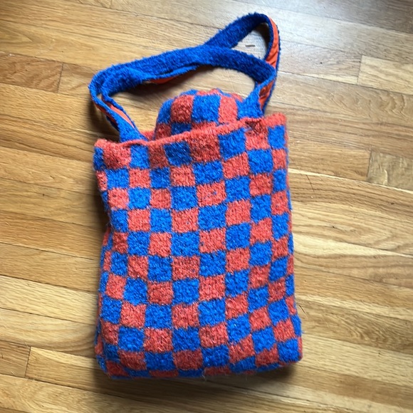 NWOT Free People Checkers Carry On Scarf Set - Cobalt/Orange Combo - Picture 3 of 7